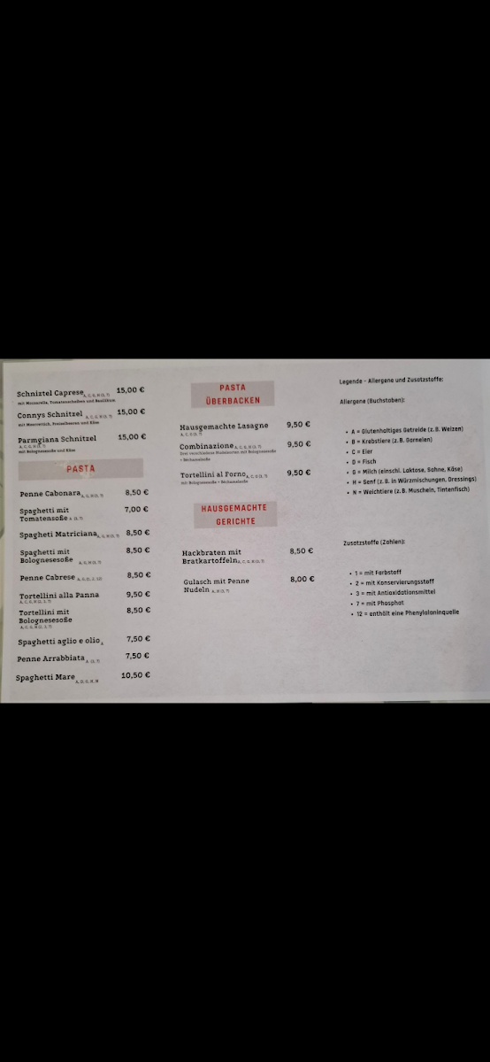 Speisekarte, Connys Schnitzelhäuschen