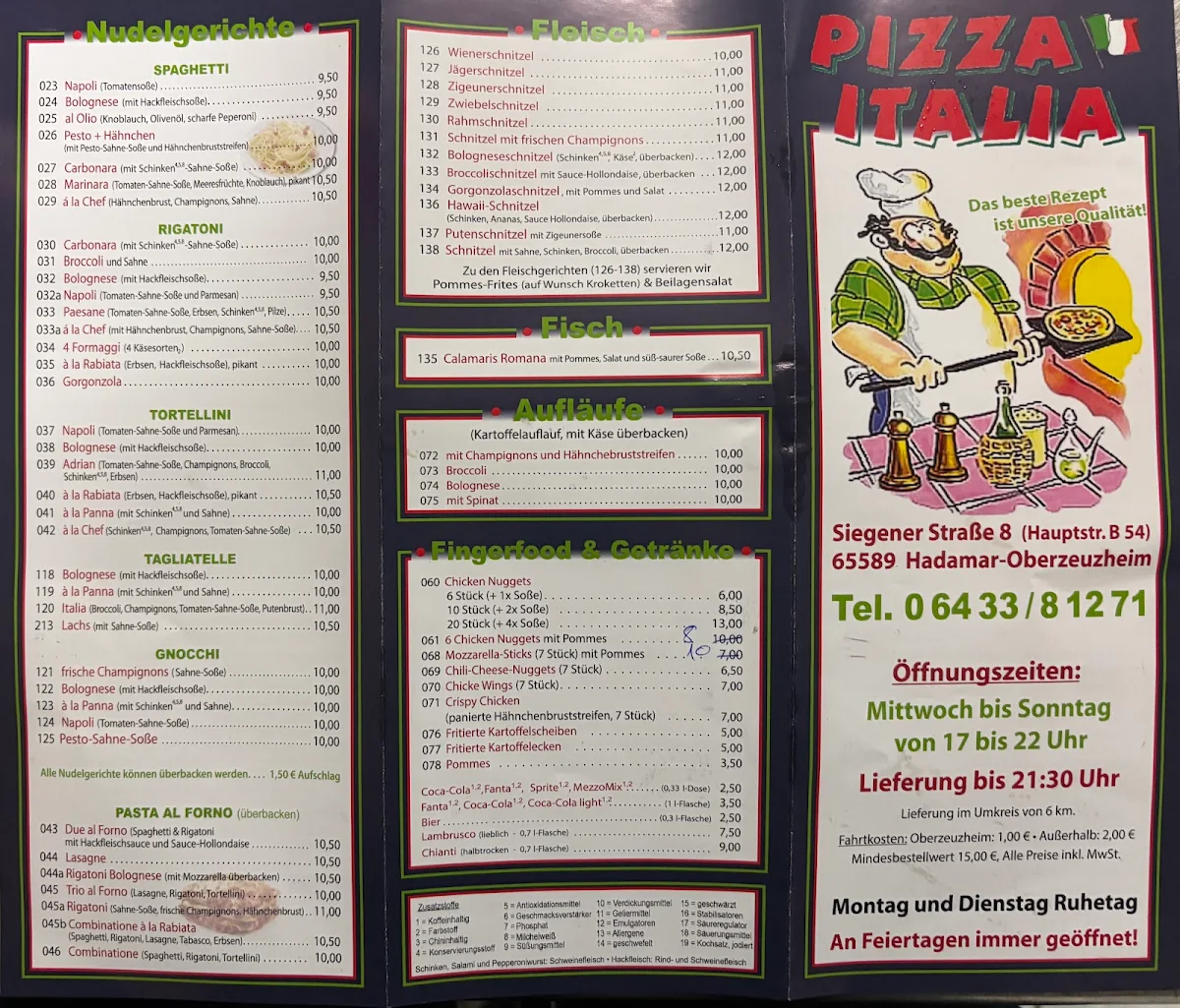 Speisekarte, Pizza Italia