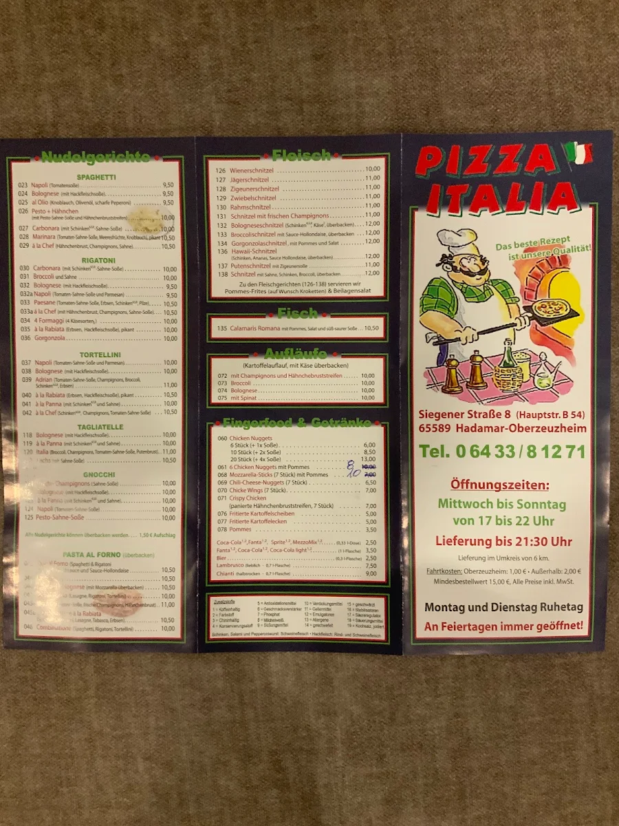 Speisekarte, Pizza Italia