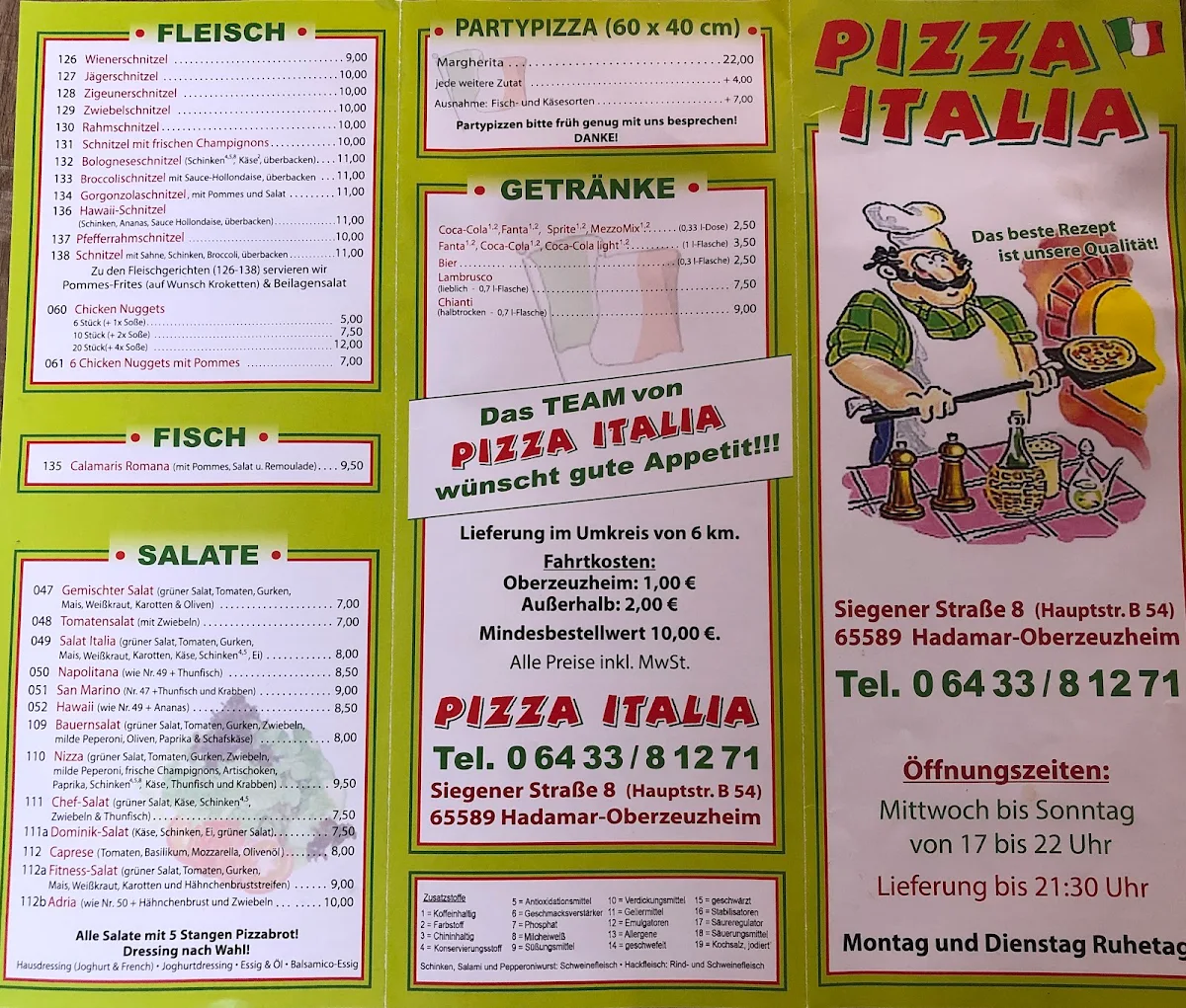Speisekarte, Pizza Italia