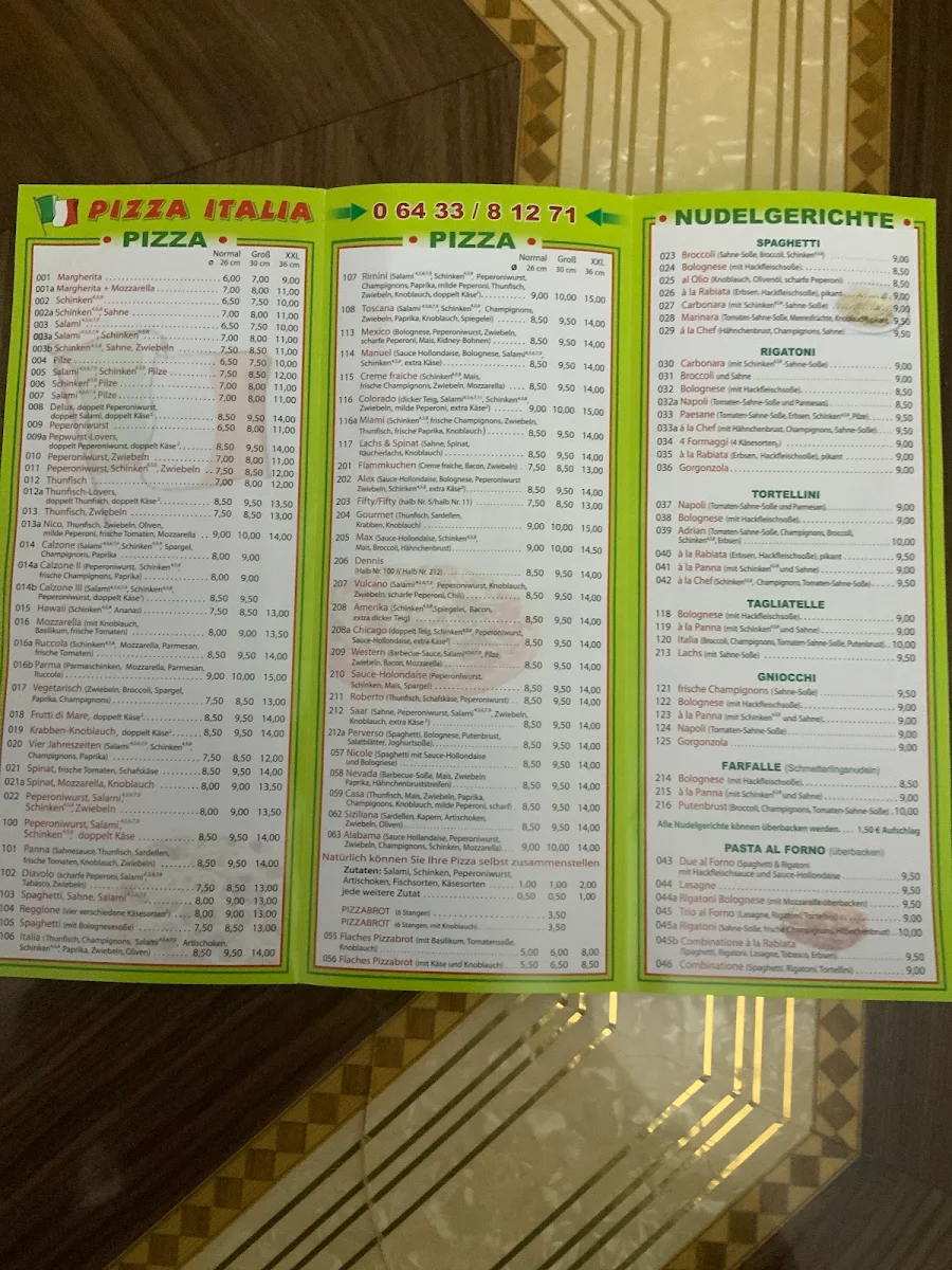 Speisekarte, Pizza Italia