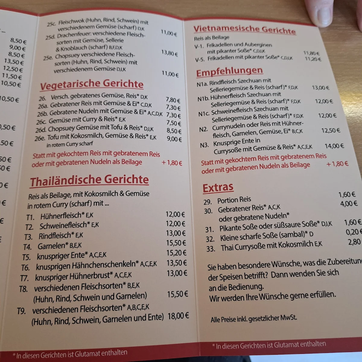 Speisekarte, Asia Bistro Imbiss Linh