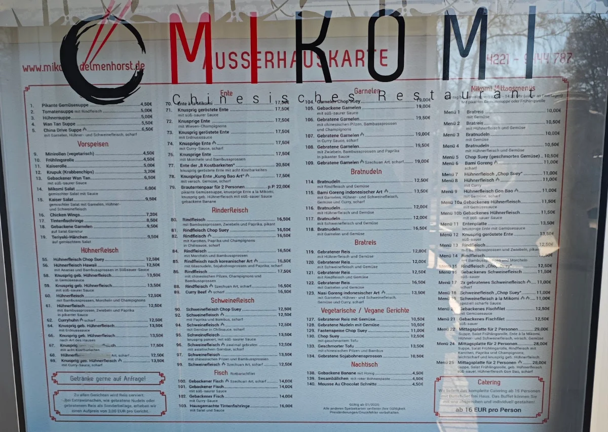 Speisekarte, MIKOMI - Traditionell asiatische Küche