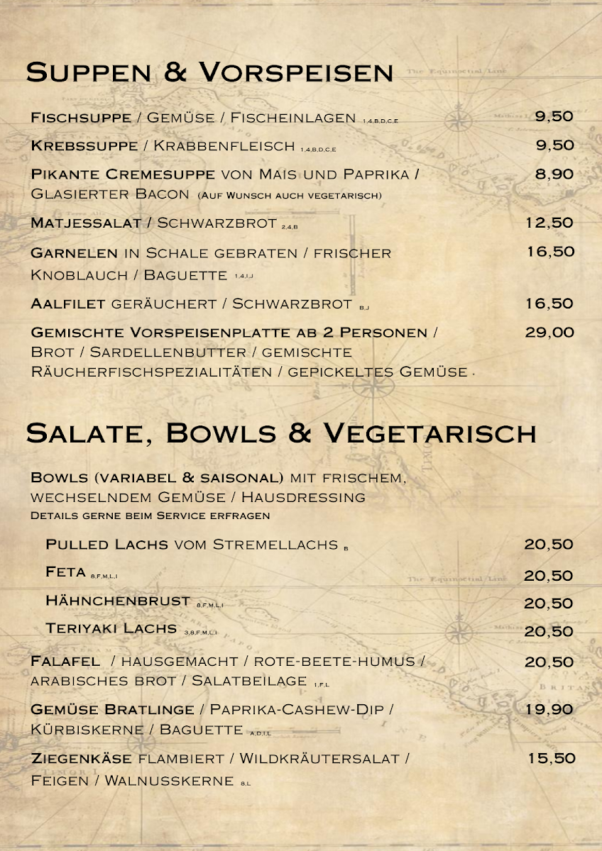 Speisekarte, Restaurant Brücke Hooksiel