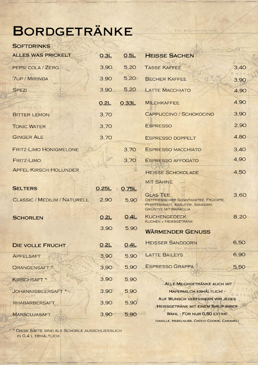 Speisekarte, Restaurant Brücke Hooksiel