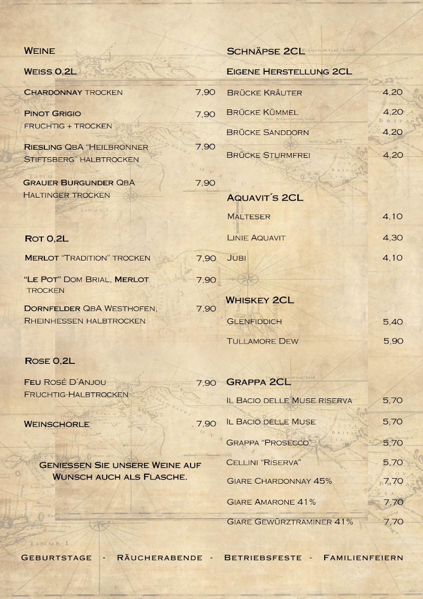 Speisekarte, Restaurant Brücke Hooksiel