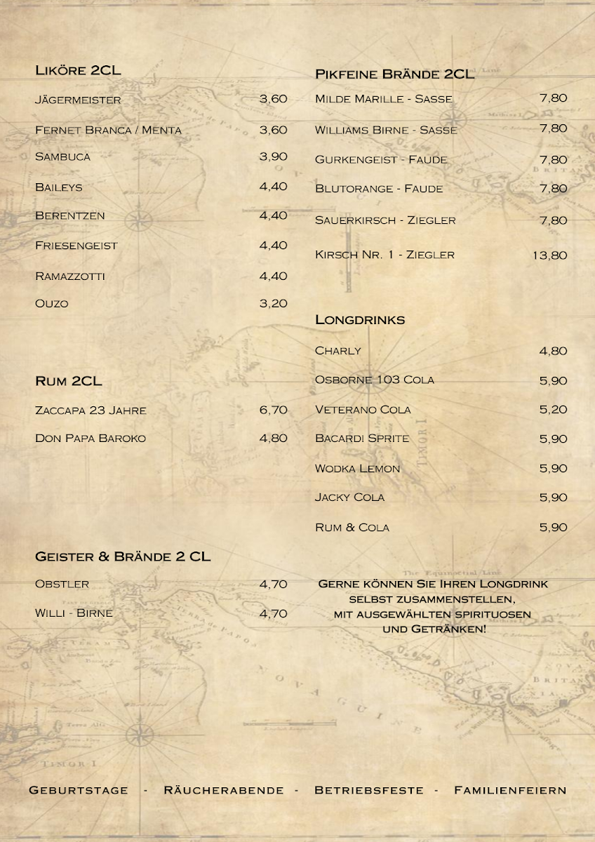 Speisekarte, Restaurant Brücke Hooksiel