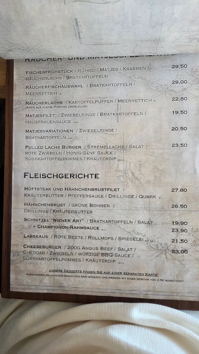 Speisekarte, Restaurant Brücke Hooksiel