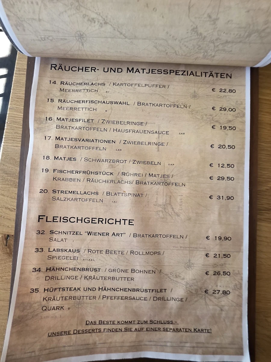 Speisekarte, Restaurant Brücke Hooksiel