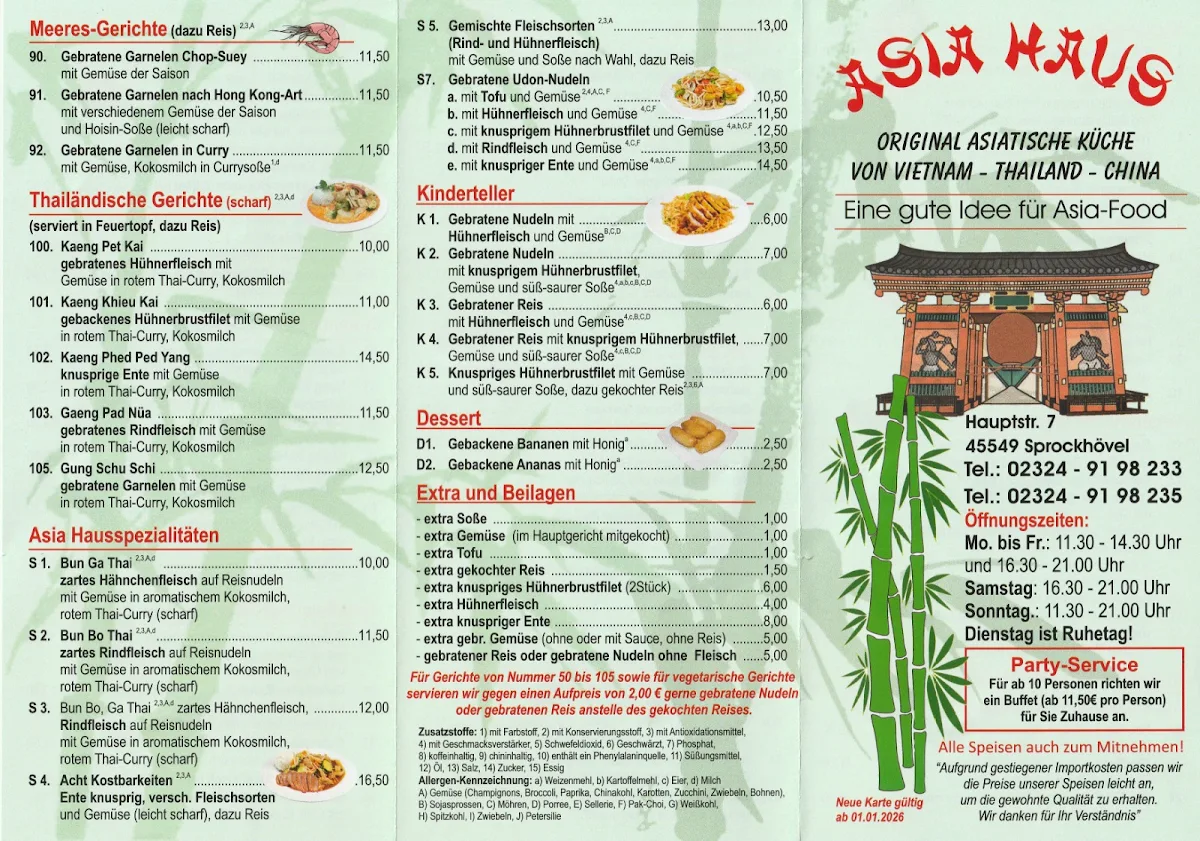 Speisekarte, Asia Haus