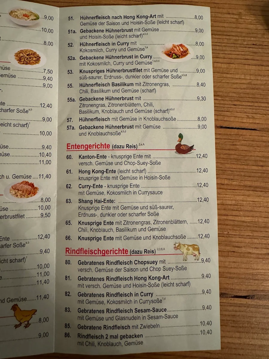Speisekarte, Asia Haus