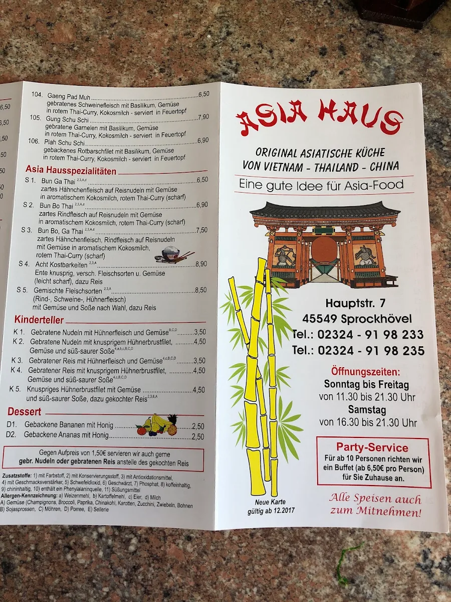 Speisekarte, Asia Haus