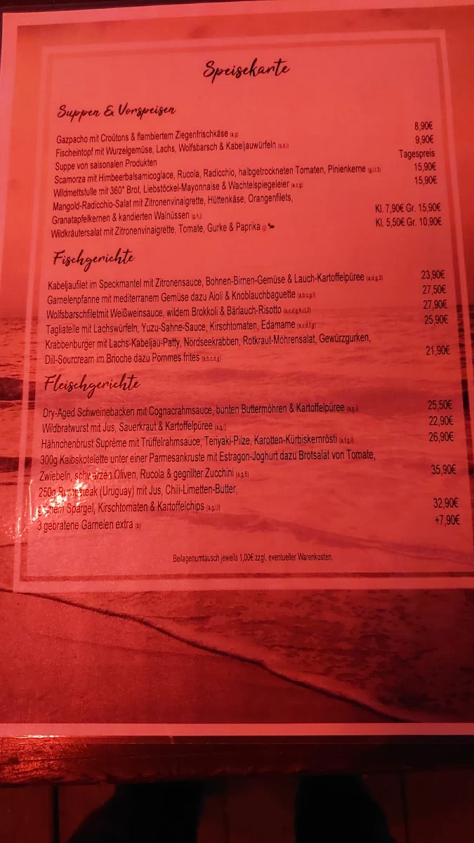 Speisekarte, Strandlücke Restaurant & Bar