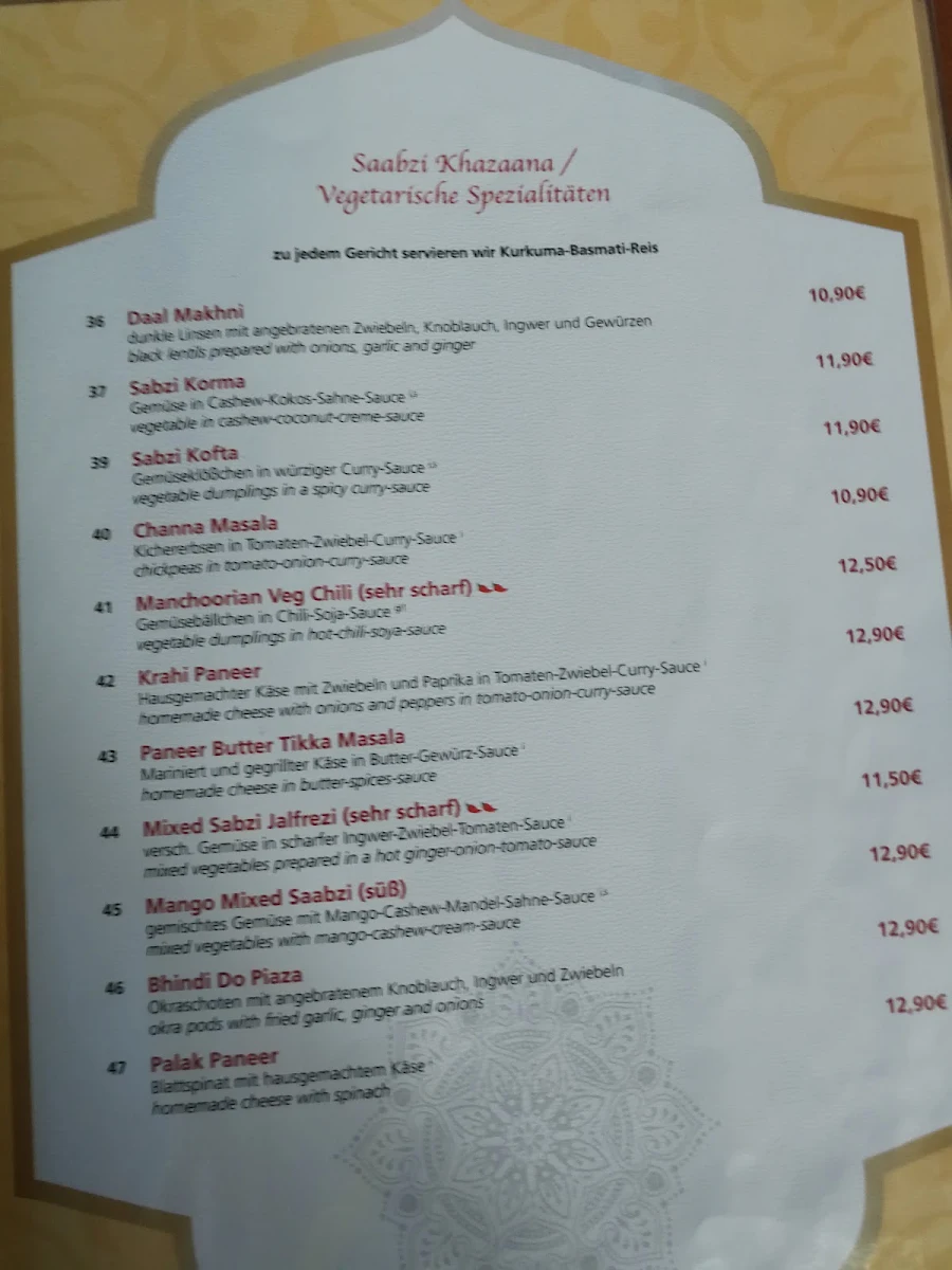 Speisekarte, Panjabi Shaan Indische Spezialitäten Feucht