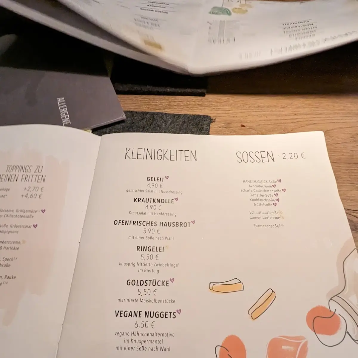 Speisekarte, HANS IM GLÜCK - HEIDELBERG Westarkaden