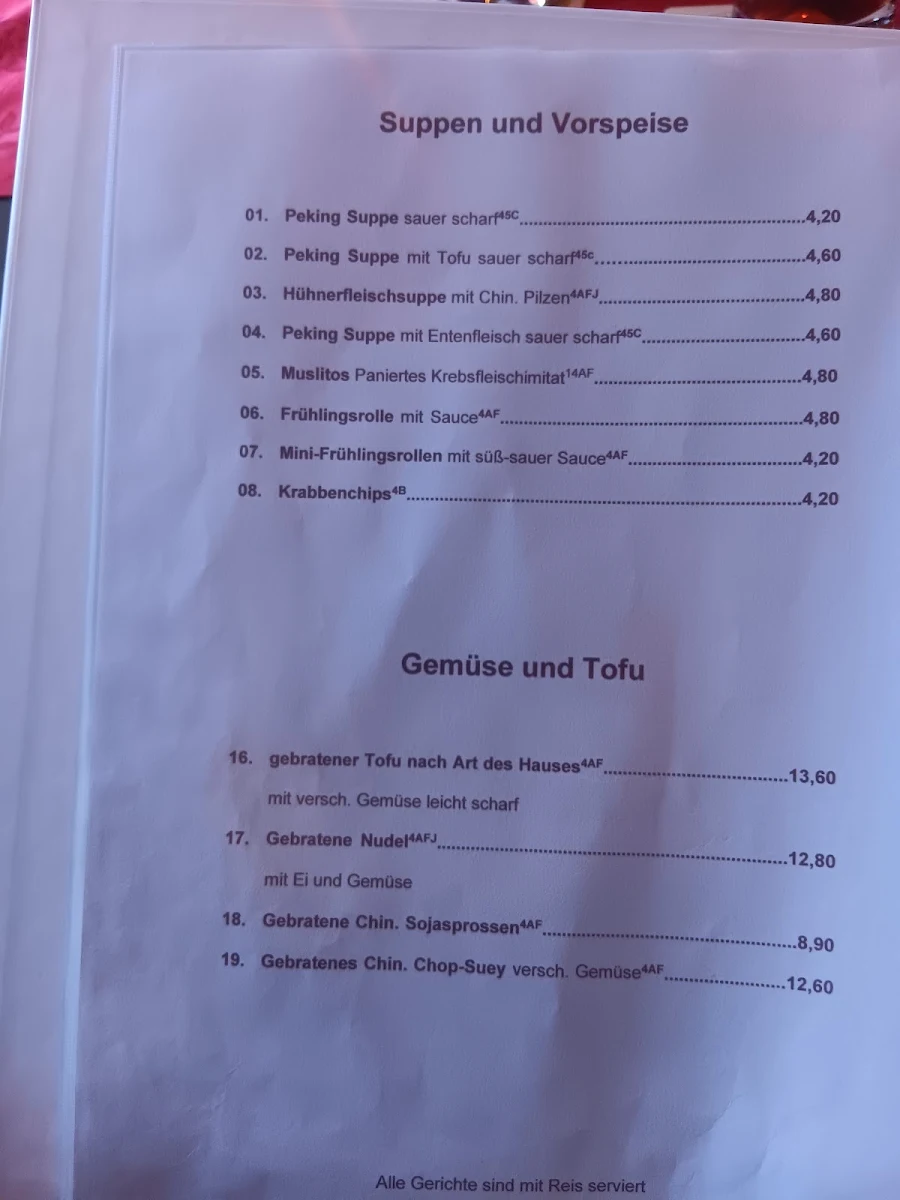 Speisekarte, Chinatown