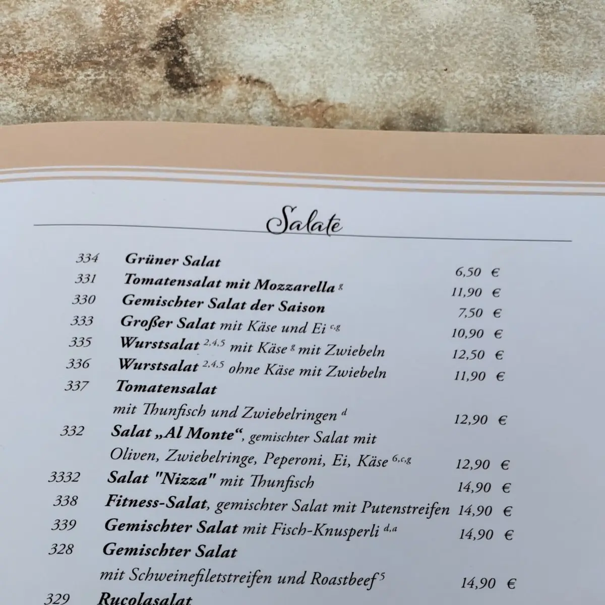 Speisekarte, Al Gusto