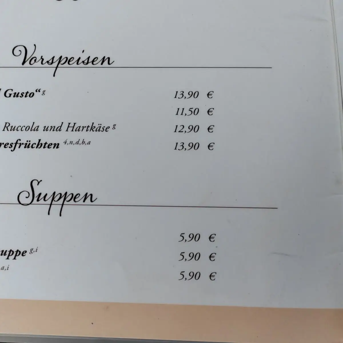 Speisekarte, Al Gusto