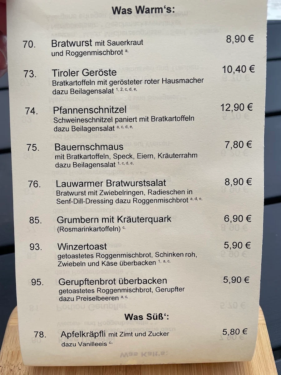 Speisekarte, Der Weinboden