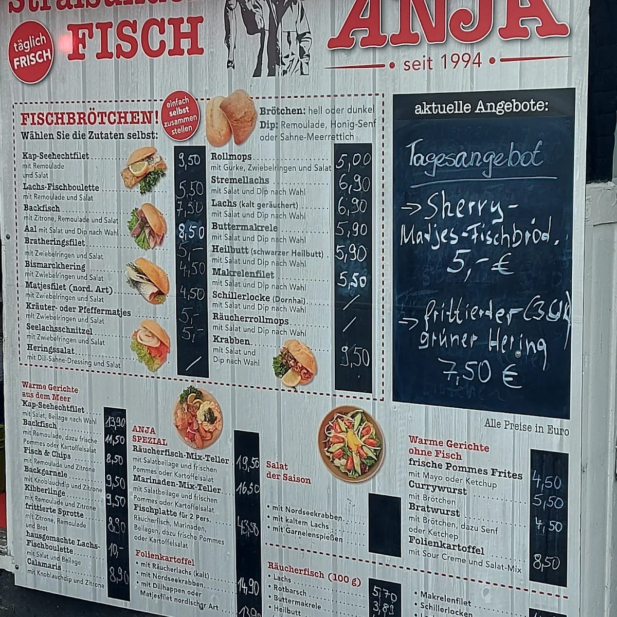 Speisekarte, Fischbrötchenkutter Anja