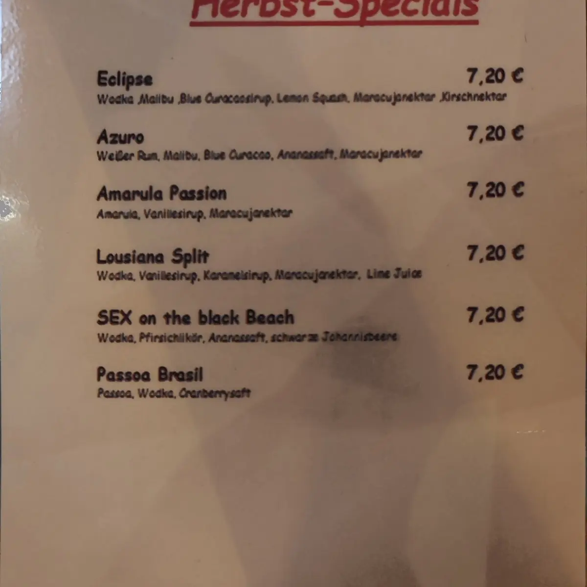 Speisekarte, Betty's K5