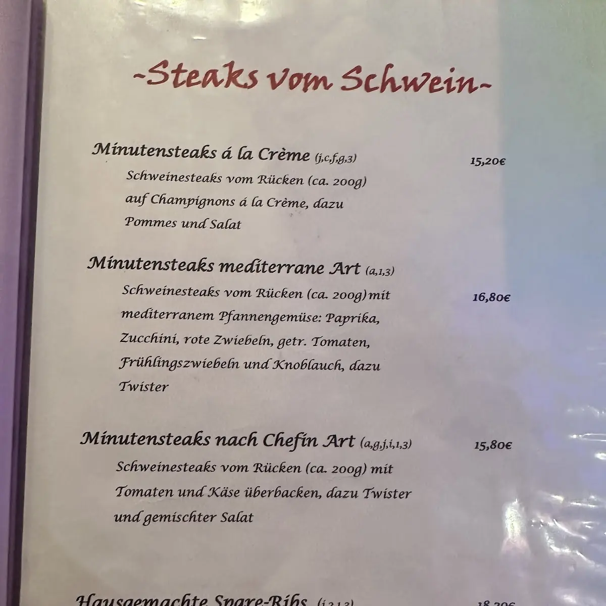 Speisekarte, Betty's K5