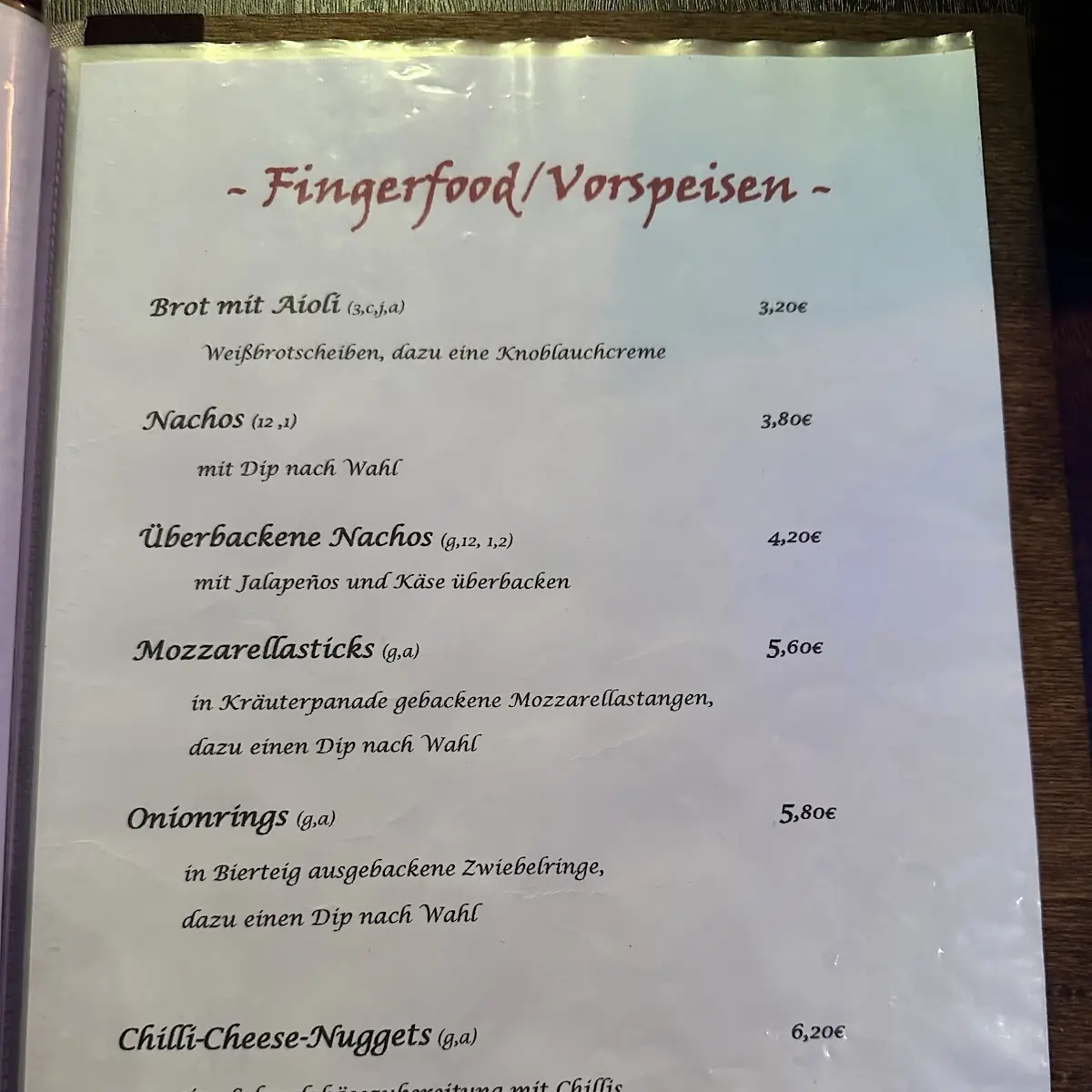 Speisekarte, Betty's K5
