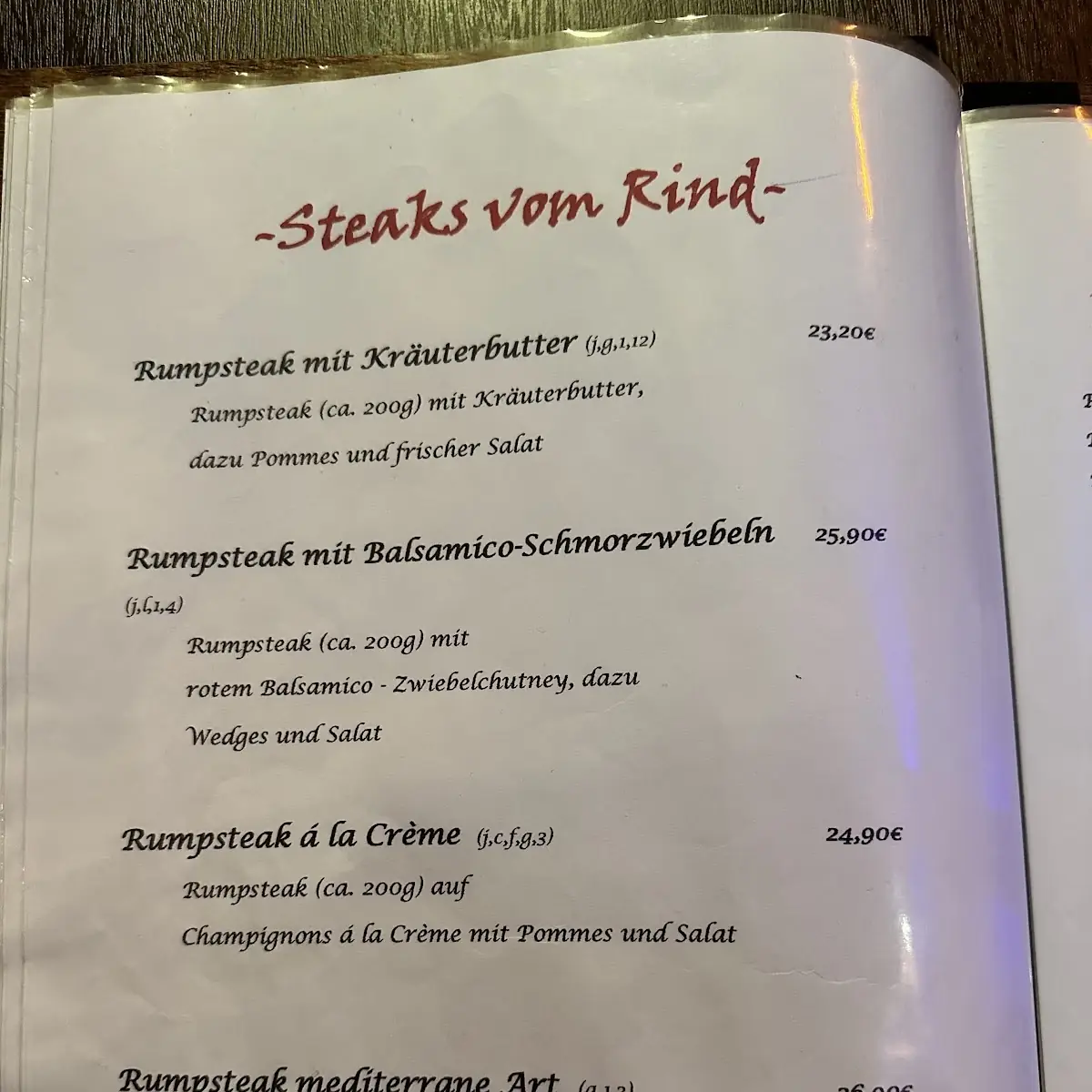 Speisekarte, Betty's K5