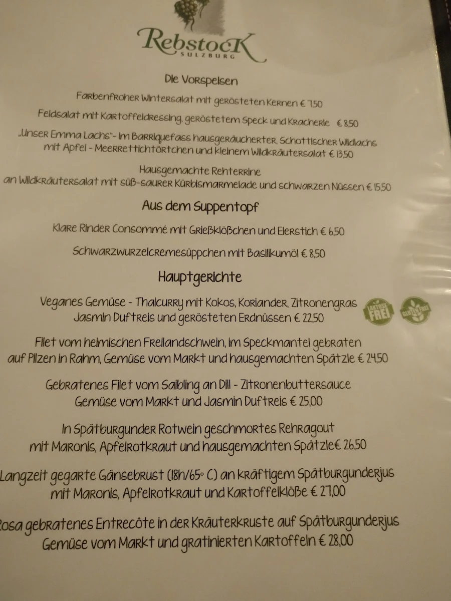 Speisekarte, Hotel Restaurant Landgasthof Rebstock