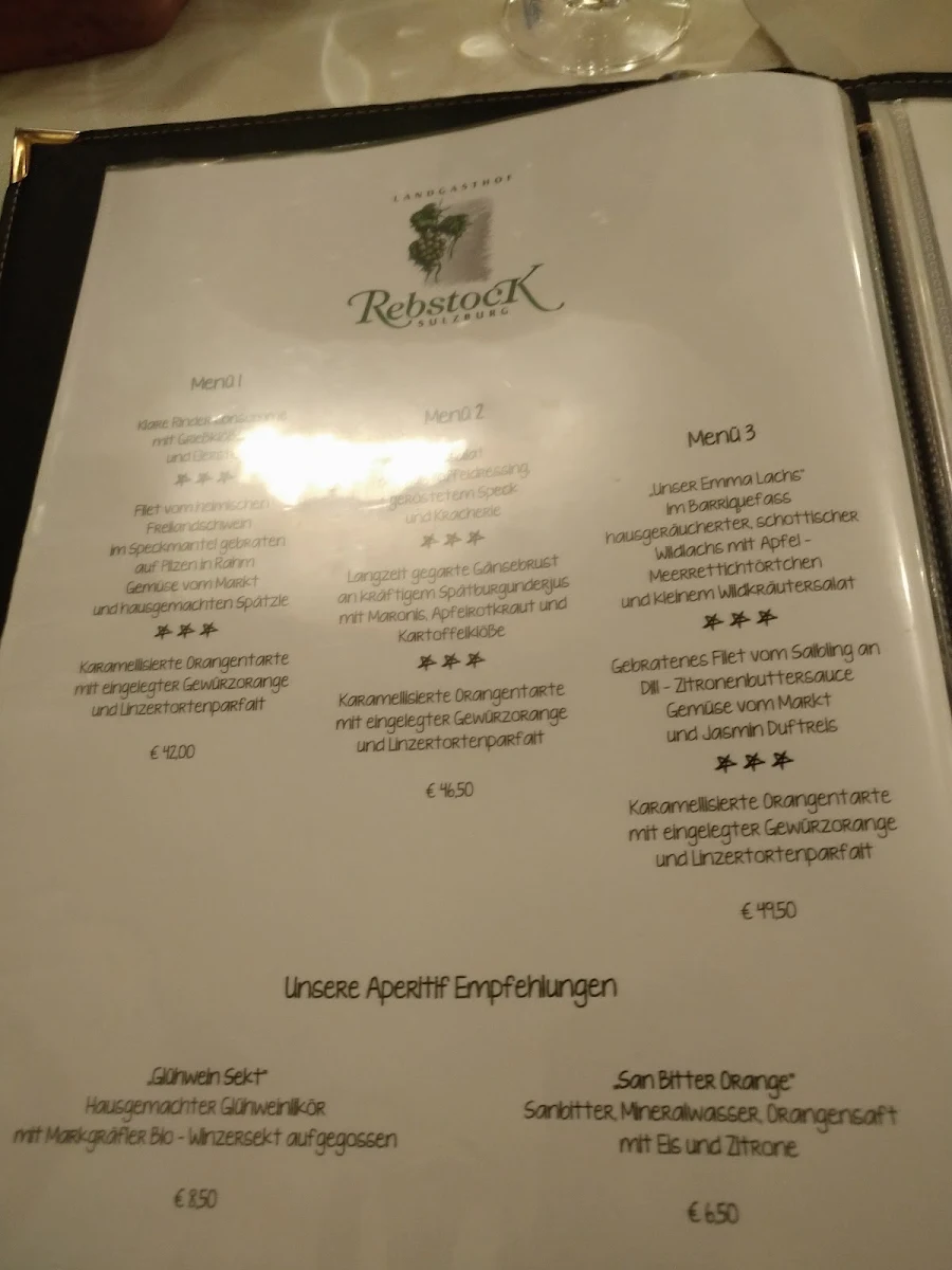 Speisekarte, Hotel Restaurant Landgasthof Rebstock