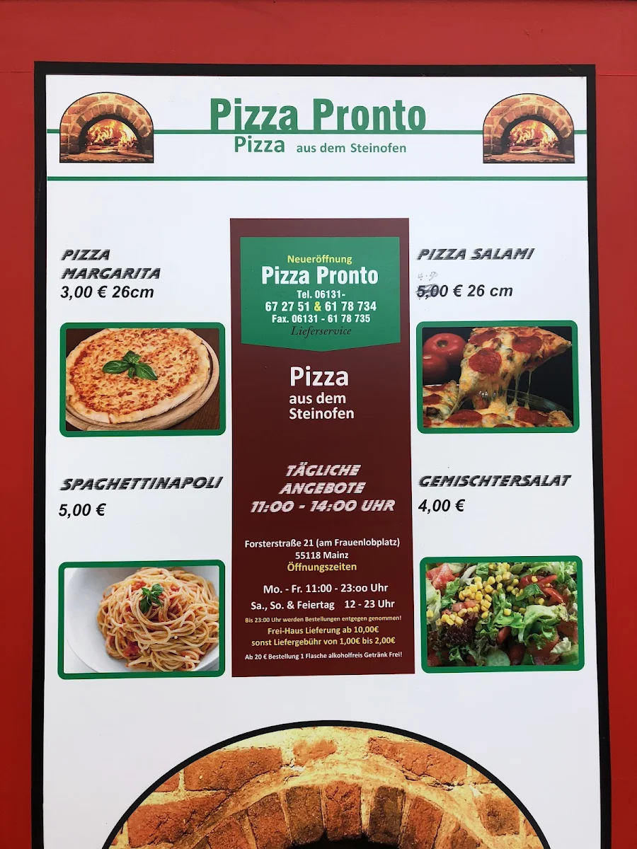 Speisekarte, Pizza Pronto Mainz