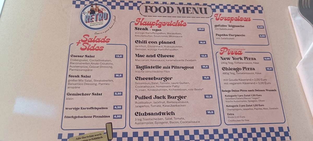 Speisekarte, Mr & Mrs Retro Vegetarian American Diner