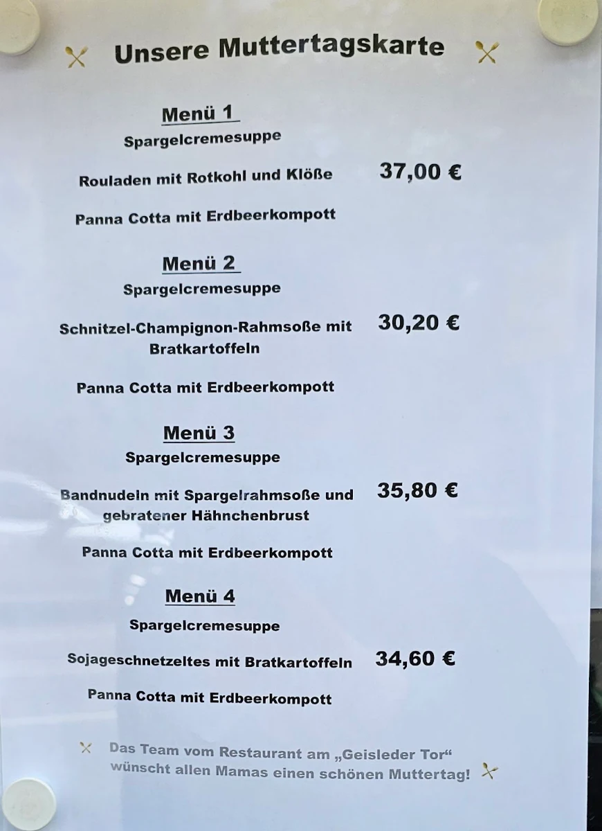 Speisekarte, Restaurant am "Geisleder Tor" Julius und Nils Preiß GbR