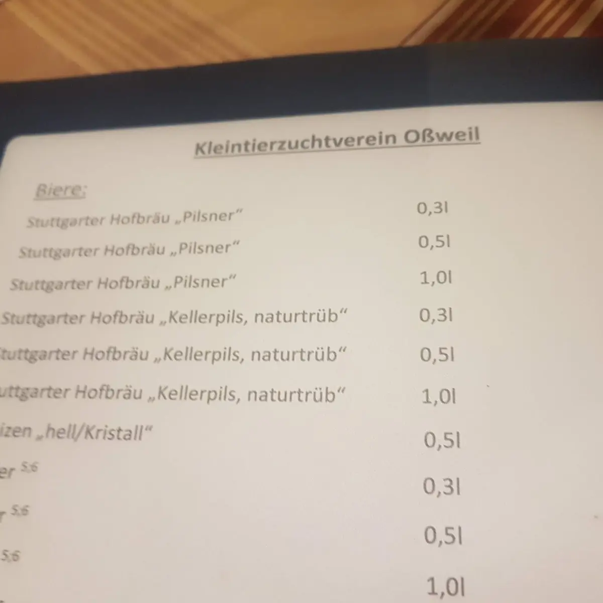 Speisekarte, Hotel Huhn | Gasthaus und Biergarten