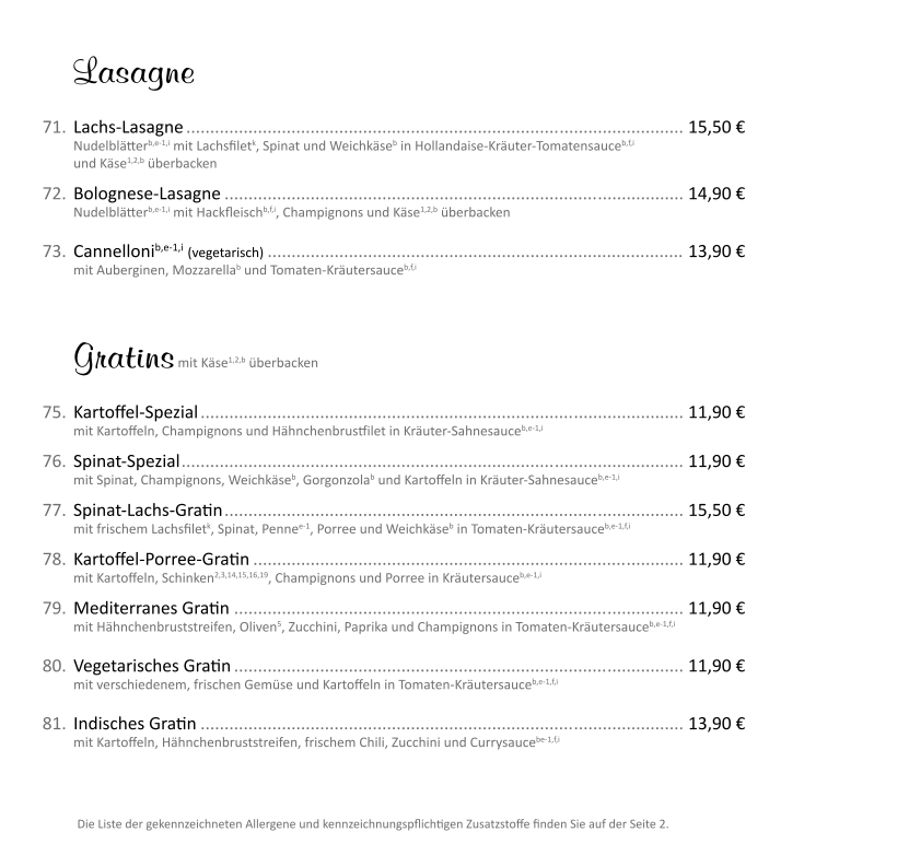 Speisekarte, Restaurant Il Lago am Stadtwaldsee