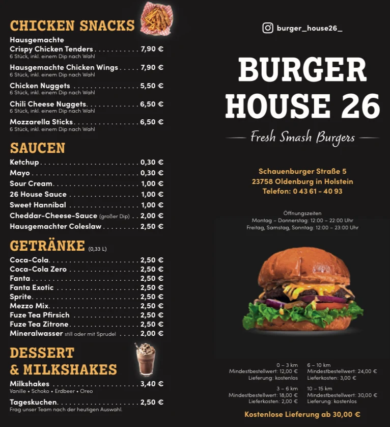 Speisekarte, Burger House 26