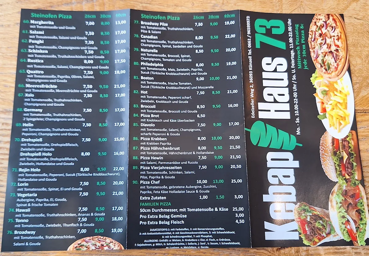 Speisekarte, Kebap Haus 73