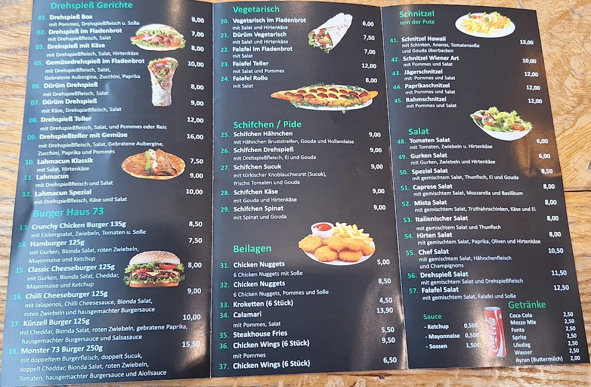 Speisekarte, Kebap Haus 73