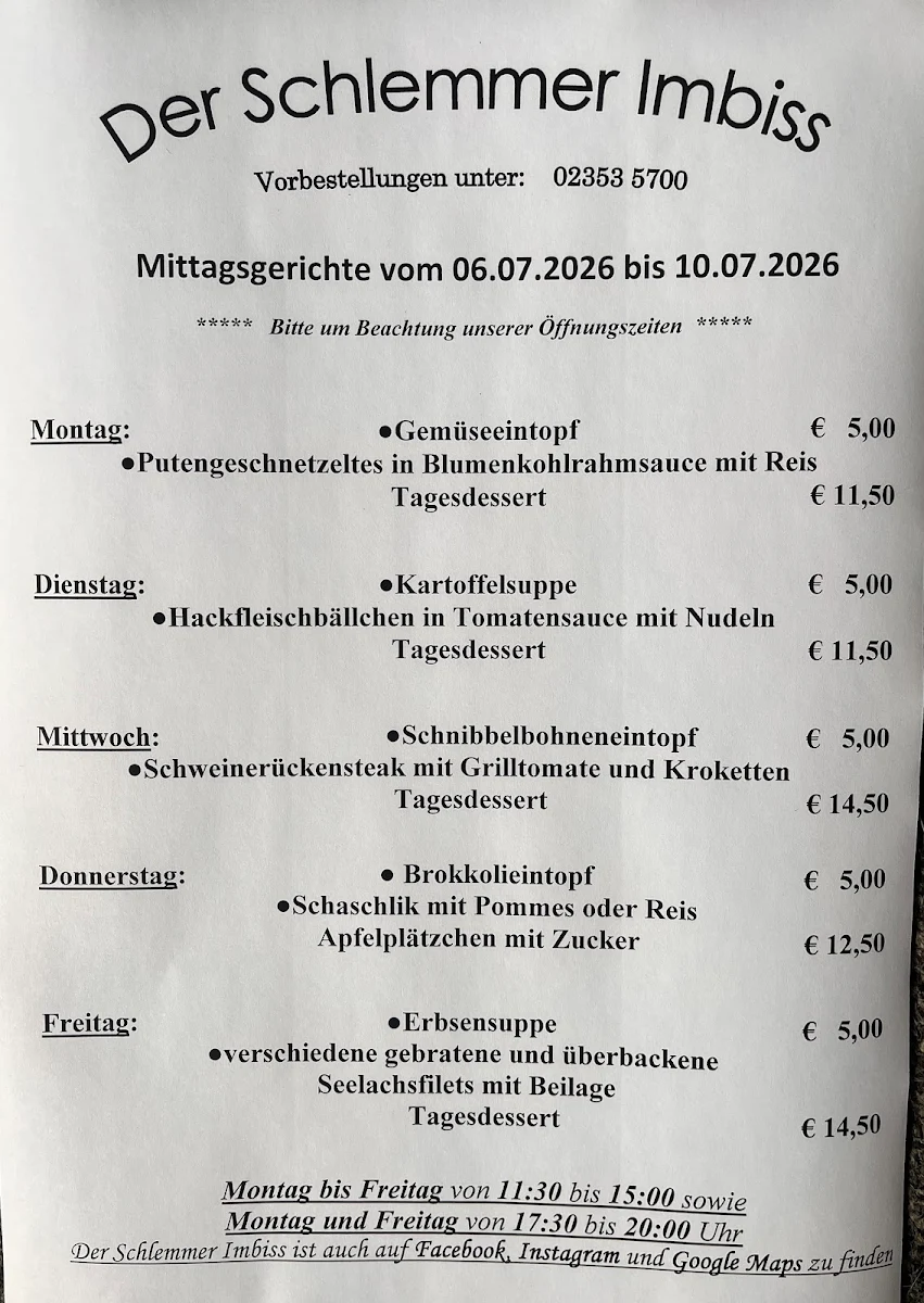 Speisekarte, Der Schlemmer Imbiss