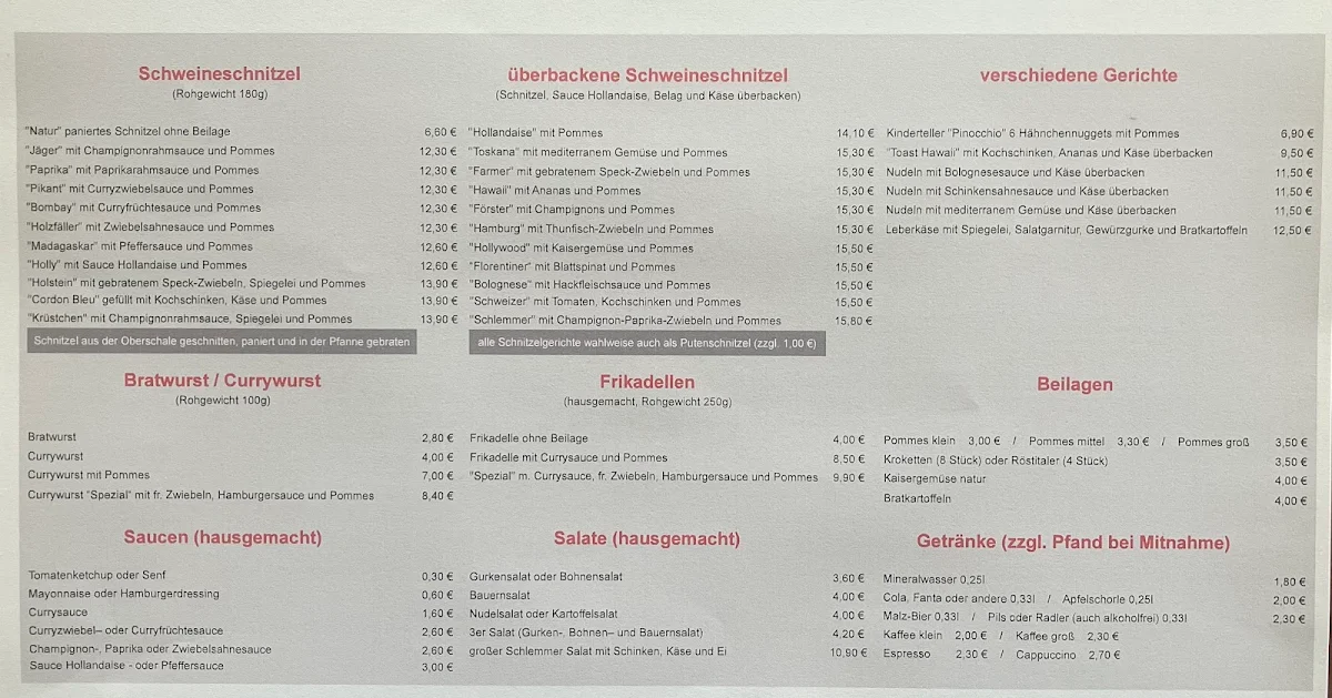 Speisekarte, Der Schlemmer Imbiss