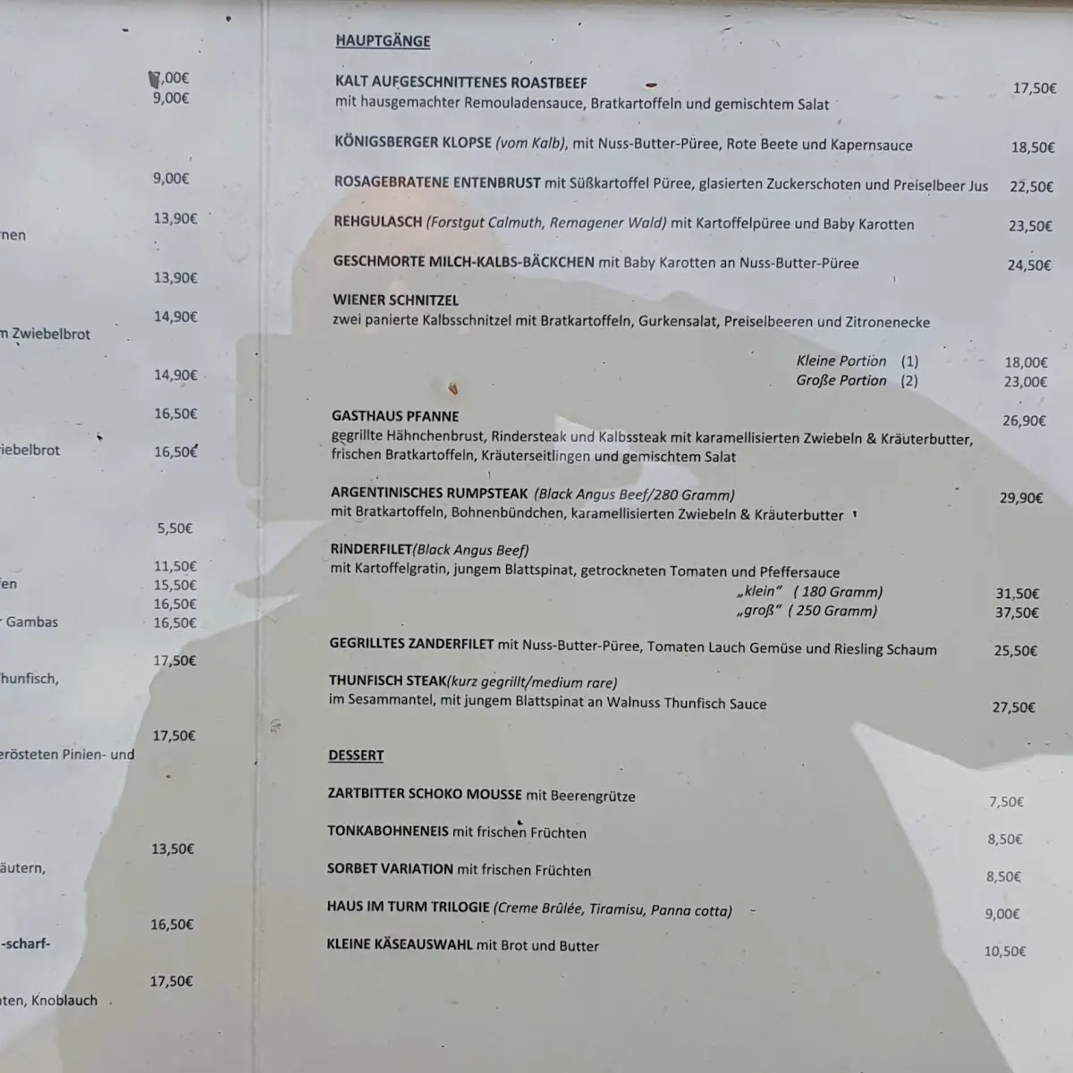 Speisekarte, Haus im Turm - Rhöndorfer Gasthaus (Restaurant)