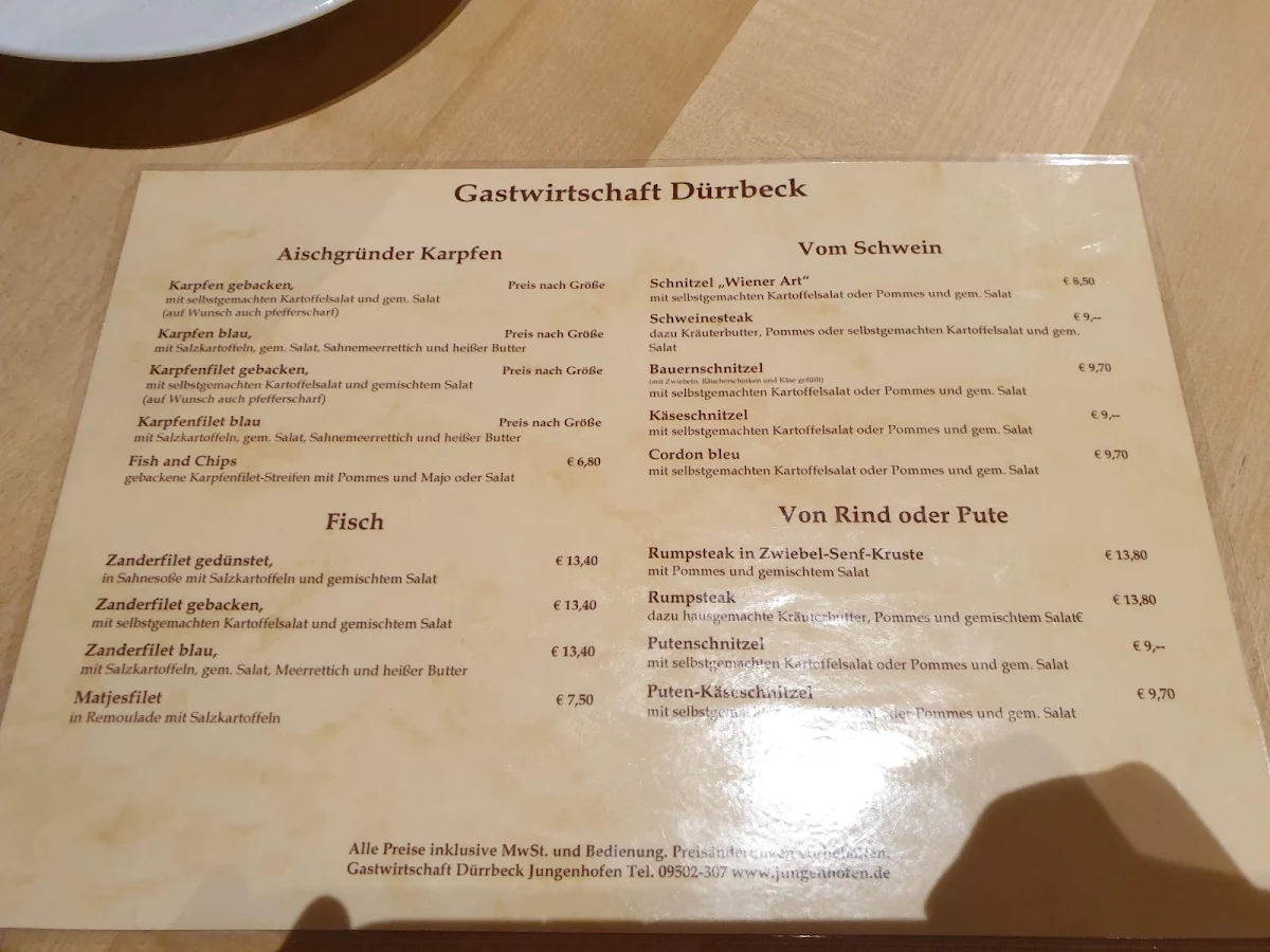 Speisekarte, Dürrbeck Robert