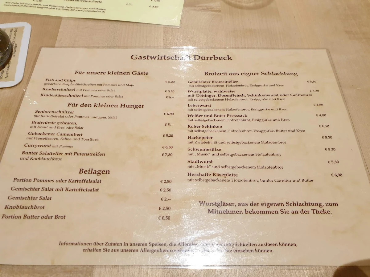 Speisekarte, Dürrbeck Robert