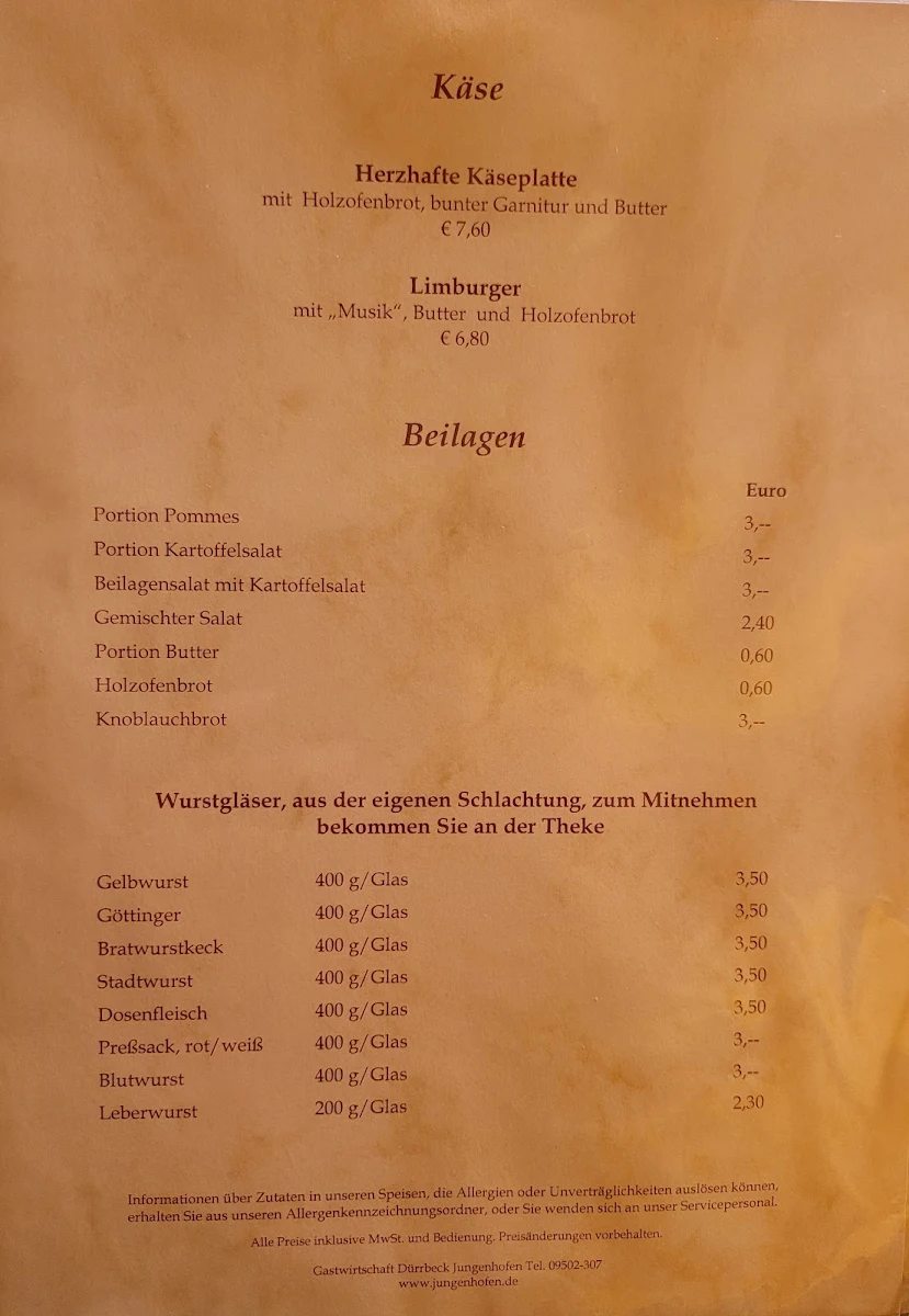 Speisekarte, Dürrbeck Robert