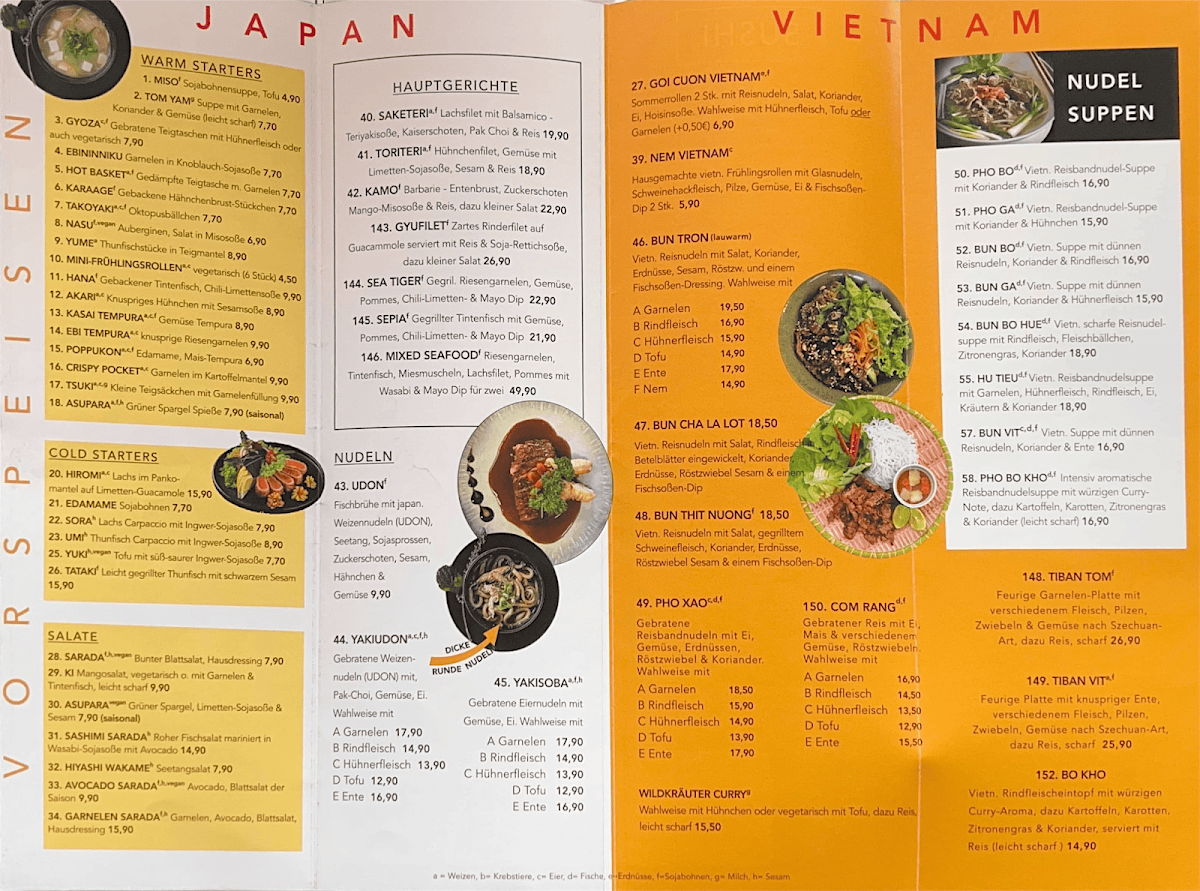 Speisekarte, HATO Restaurant Kehl