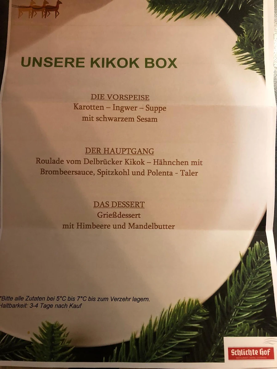 Speisekarte, Schlichte Hof