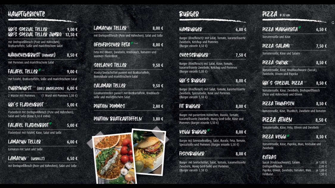 Speisekarte, ÜRI's Bistro - Cafeteria