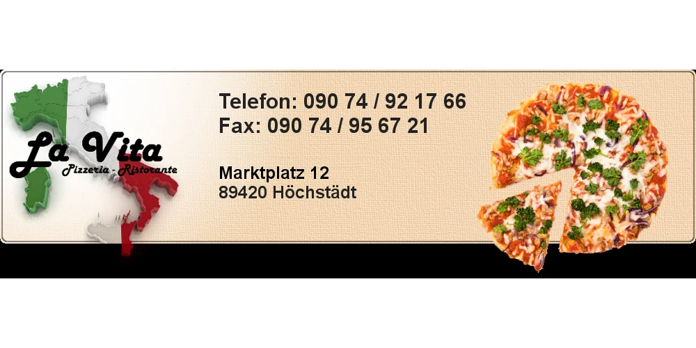Speisekarte, Pizzeria-Ristorante La Vita