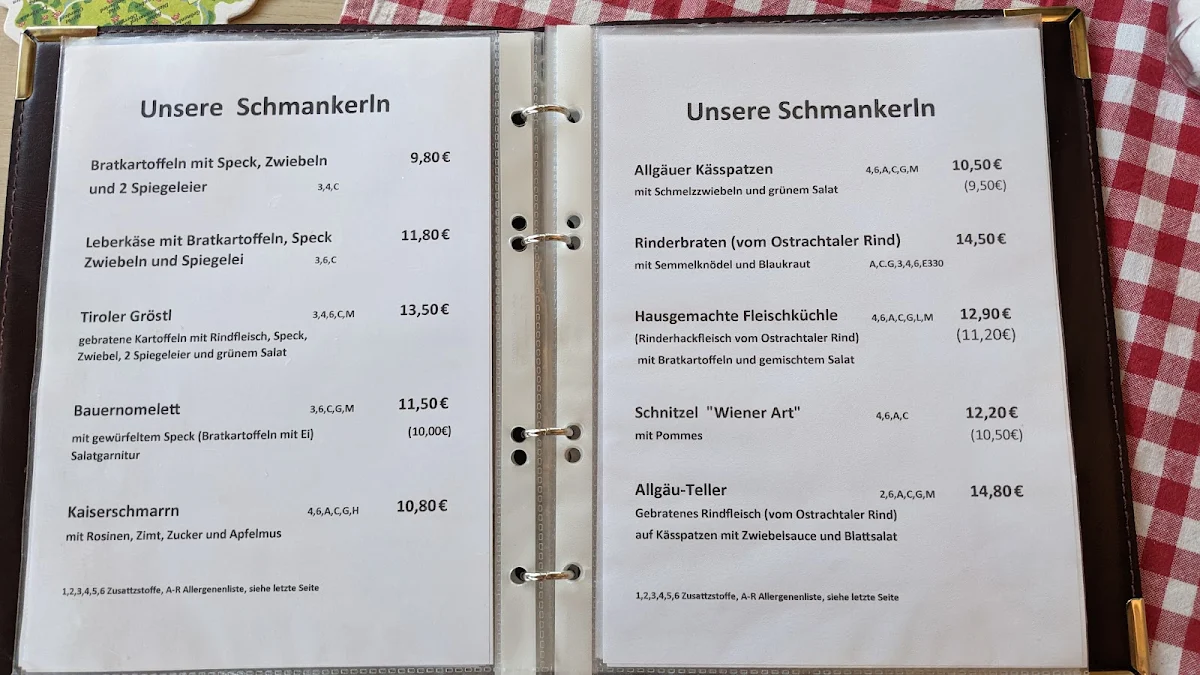 Speisekarte, Panorama Café Hoftreff