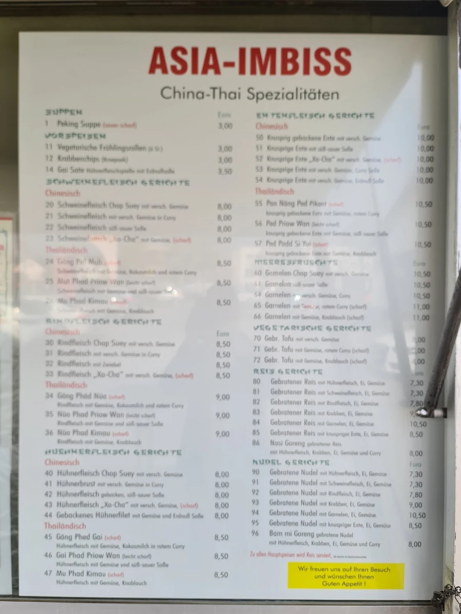 Speisekarte, Asia Imbiss